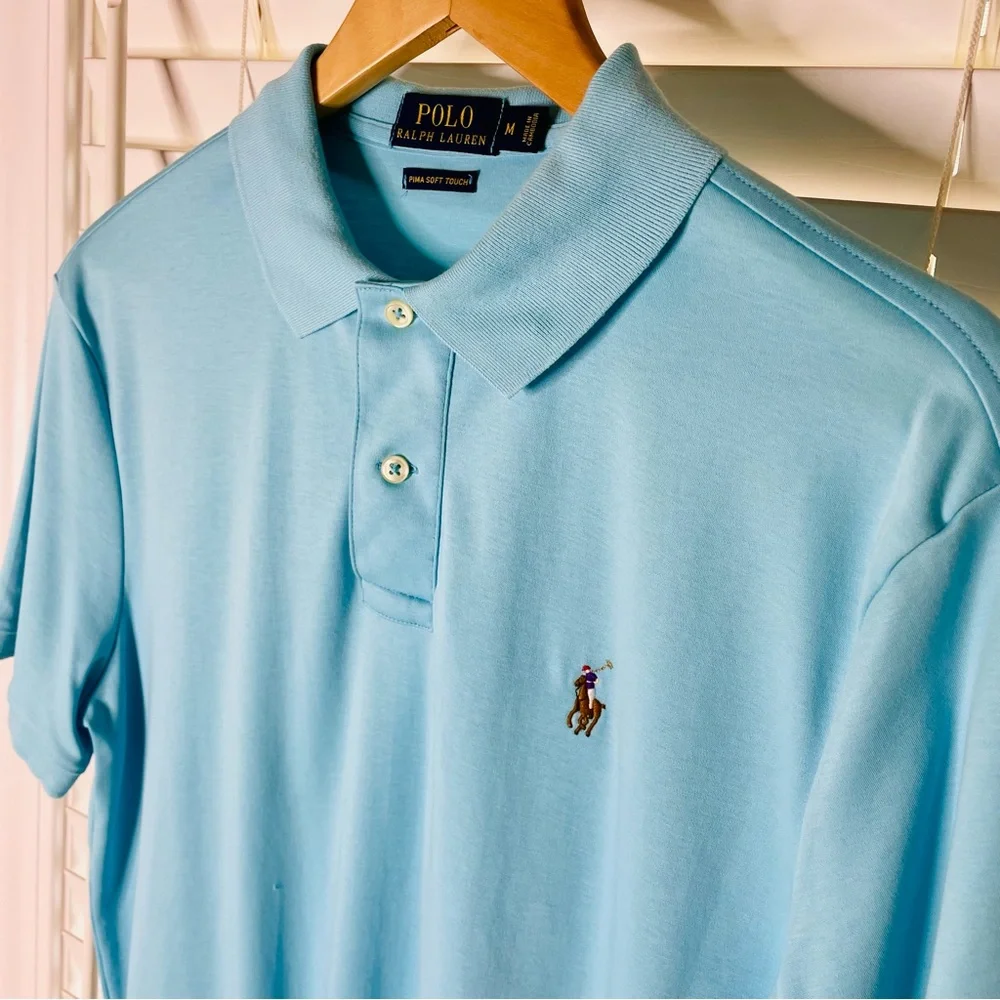 ๐ฉท POLO RALPH LAUREN MEMS SIZE MEDIUM SKY BLUE PIMA SOFT TOUCH LIKE NEW SHIRT - Picture 2 of 4